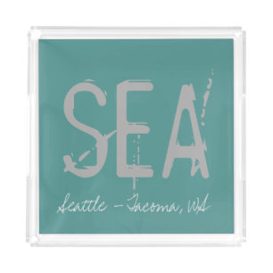 SEA Seattle Airport Code Typography Acrylic Tray