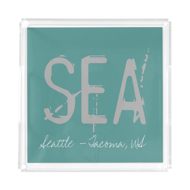 SEA Seattle Airport Code Typography Acrylic Tray (Front)