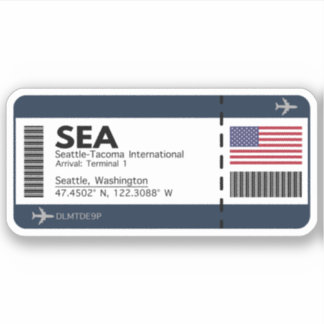 SEA Seattle Boarding Pass - USA Ticket Sticker