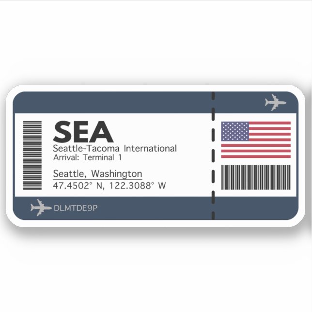 SEA Seattle Boarding Pass - USA Ticket Sticker (Front)