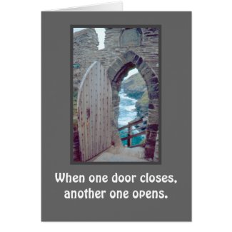Sea Seen Through Open Rustic Door/When One Door Cl
