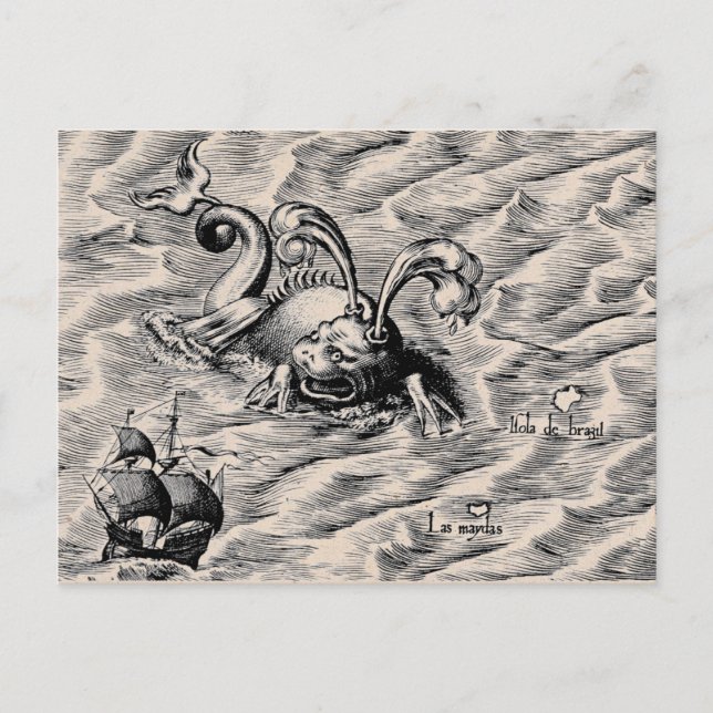 Sea Serpent and Sailing Ship Postcard (Front)
