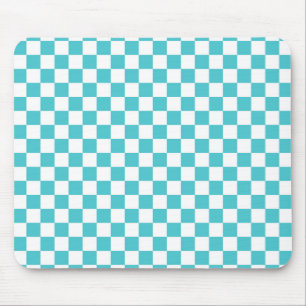 Sea Serpent Blue and White Checkerboard Pattern Mouse Pad