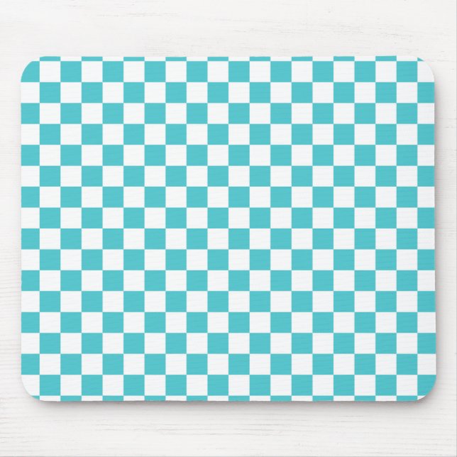 Sea Serpent Blue and White Checkerboard Pattern Mouse Pad (Front)