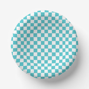 Sea Serpent Blue and White Checkerboard Pattern Paper Bowls