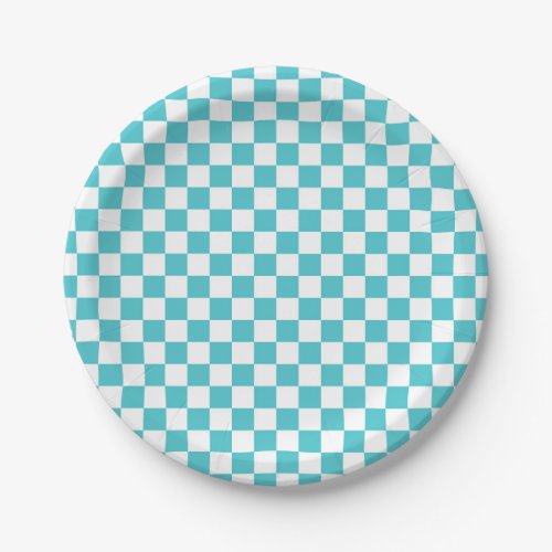 Sea Serpent Blue and White Checkerboard Pattern Paper Plates