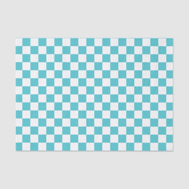 Sea Serpent Blue and White Checkerboard Pattern Tissue Paper (Front)