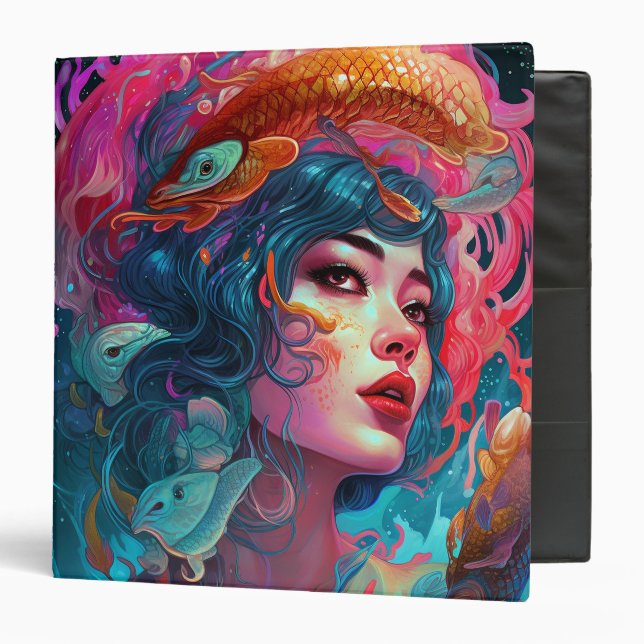 Sea Serpent Hair Lady Fantasy Art 3 Ring Binder (Front/Inside)