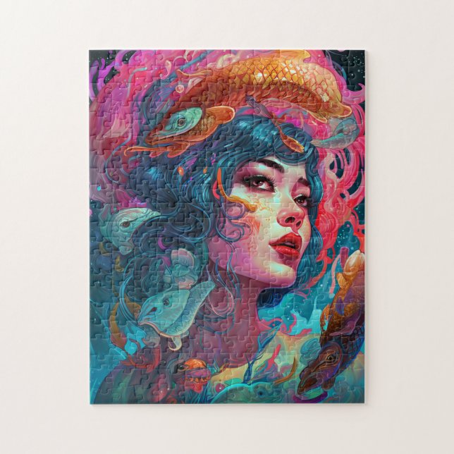 Sea Serpent Hair Lady Fantasy Art Jigsaw Puzzle (Vertical)