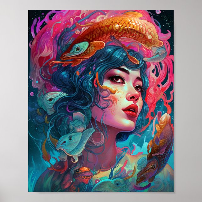 Sea Serpent Hair Lady Fantasy Art Poster (Front)