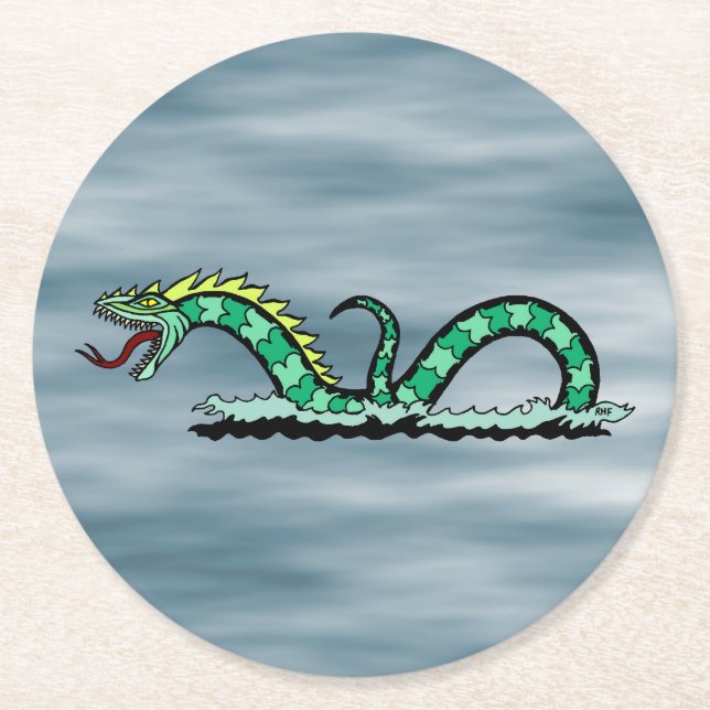 Sea Serpent Round Paper Coaster (Front)