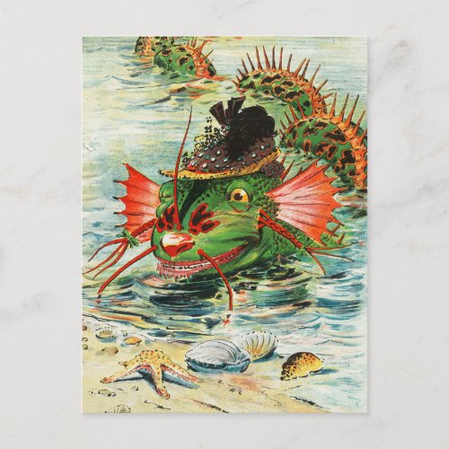 Sea Serpent wearing a Feather Hat Postcard