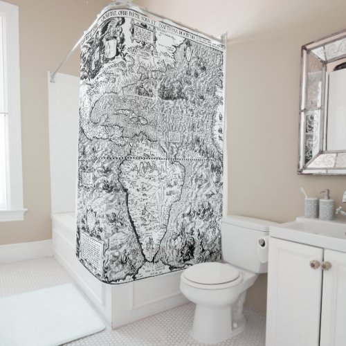 Sea Serpents and Sailing Ships World Map Shower Curtain