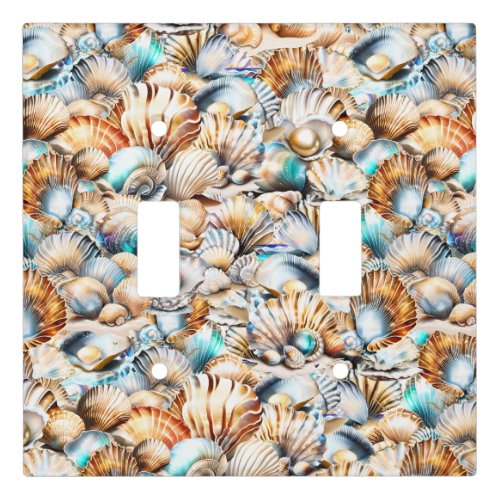 Sea shell beach collage iridescent seashells chic light switch cover