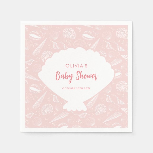 Sea Shell Beach Pink Girls Ocean Baby Shower Napkins (Front)