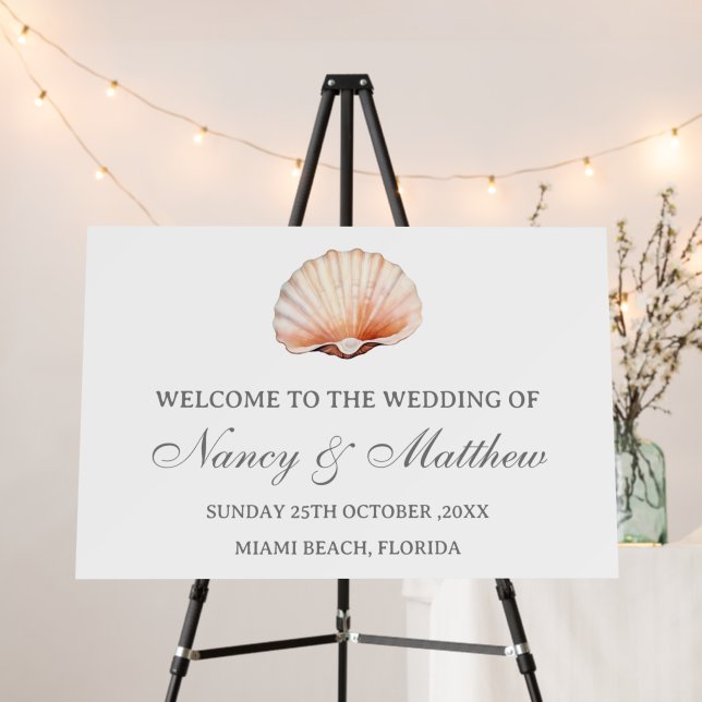 Sea Shell Beach Theme Wedding Welcome Sign (In Situ (Stand))