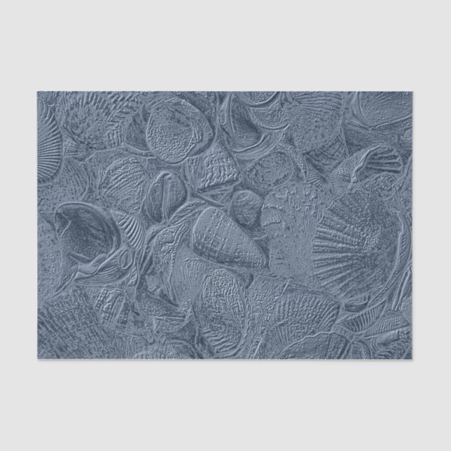 Sea Shell Coastal Beach Dusty Blue Decoupage Tissue Paper (Front)