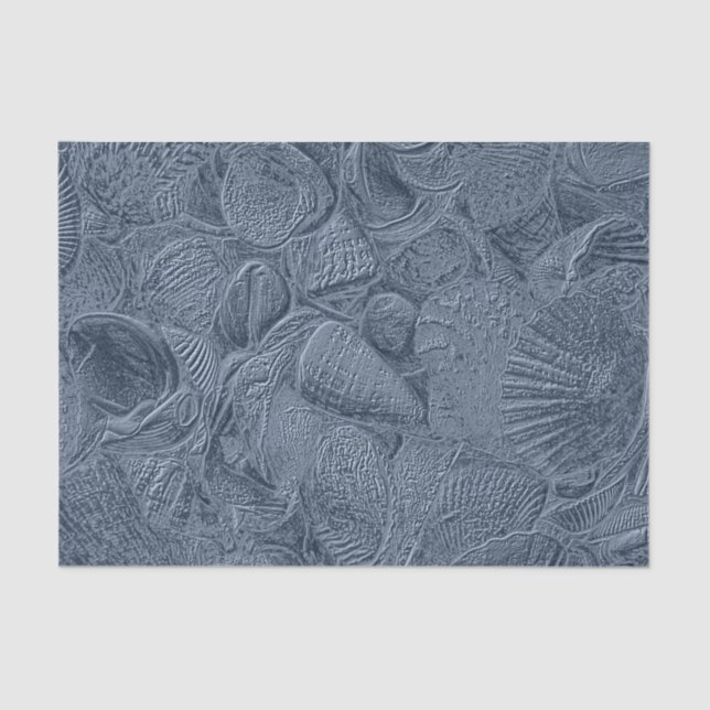 Sea Shell Coastal Beach Dusty Blue Decoupage Tissue Paper (Front)