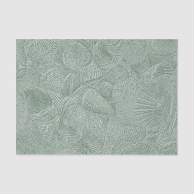 Sea Shell Coastal Beach Sage Green Decoupage Tissue Paper (Front)