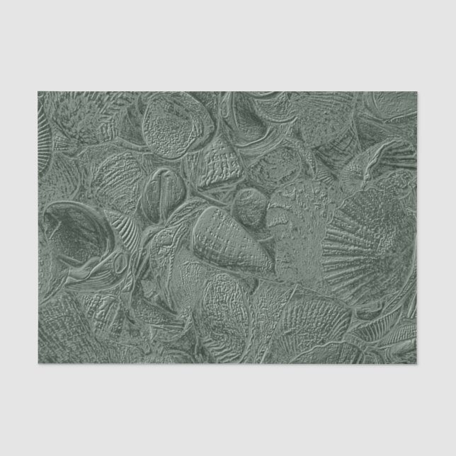 Sea Shell Coastal Beach Sage Green Metallic Tissue Paper (Front)