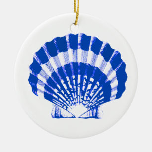 Sea Shell - cobalt blue and white Ceramic Ornament