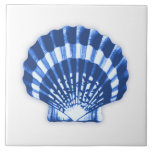 Sea Shell - cobalt blue and white Ceramic Tile<br><div class="desc">Digitally enhanced, mixed media vintage illustration of a scallop shell - cobalt blue and white tile with a light white background</div>