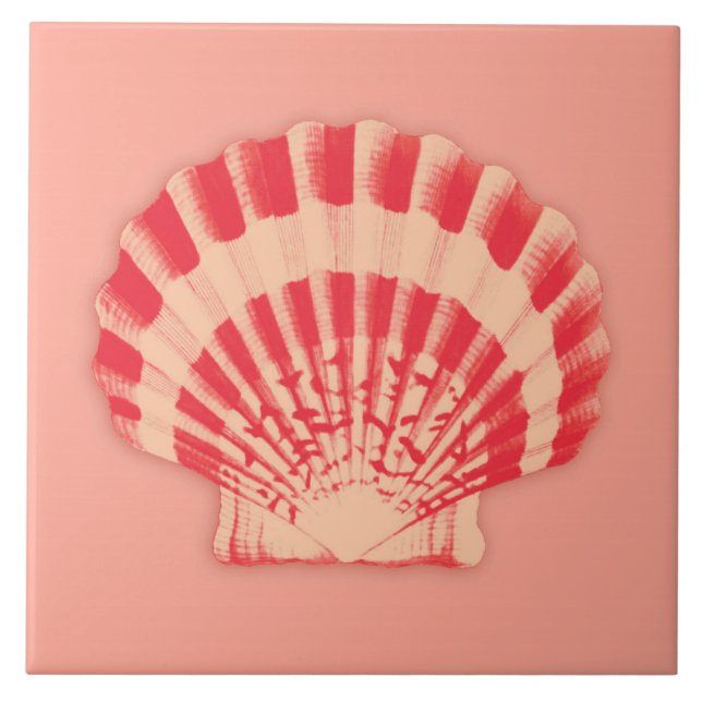Sea shell - coral and peach ceramic tile (Front)