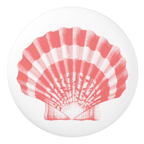 Sea Shell _ coral pink and white Ceramic Knob