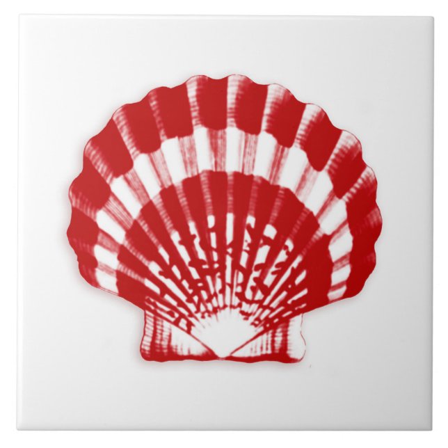 Sea Shell - deep red and white Ceramic Tile (Front)