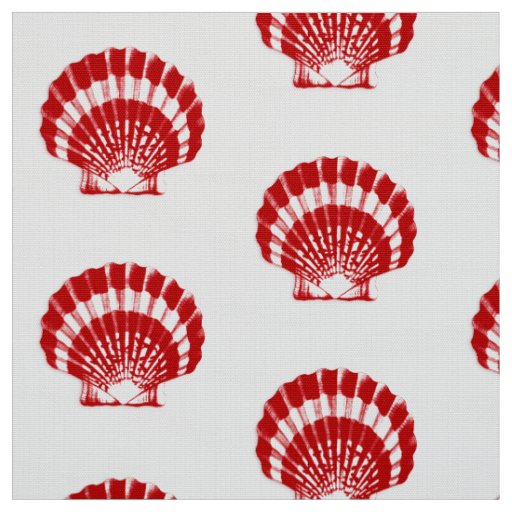 Sea Shell - deep red and white Fabric