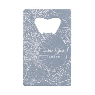 Sea Shell Dusty Blue Coastal Beach Credit Card Bottle Opener