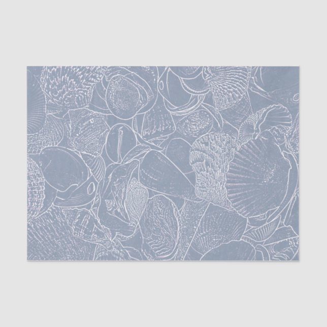Sea Shell Dusty Blue Coastal Beach Decoupage Tissue Paper (Front)