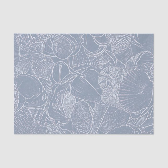Sea Shell Dusty Blue Coastal Beach Decoupage Tissue Paper (Front)