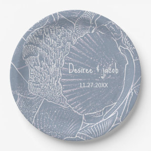 Sea Shell Dusty Blue Coastal Beach Paper Plates
