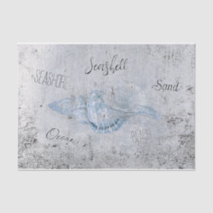Sea Shell Gray Blue Vintage Antique Beach Ephemera Tissue Paper