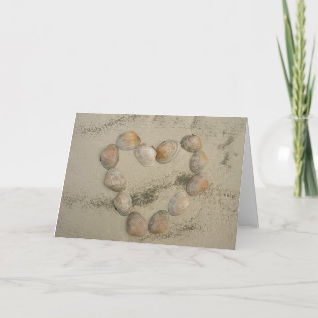 Sea Shell Heart on Handmade, Recycled Paper Holiday Card (Front)