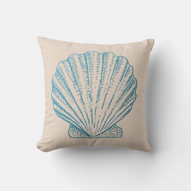 Sea Shell in Blue Throw Pillow (Front)