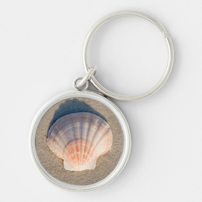 Sea Shell Laying On Sandy Beach Keychain (Front)