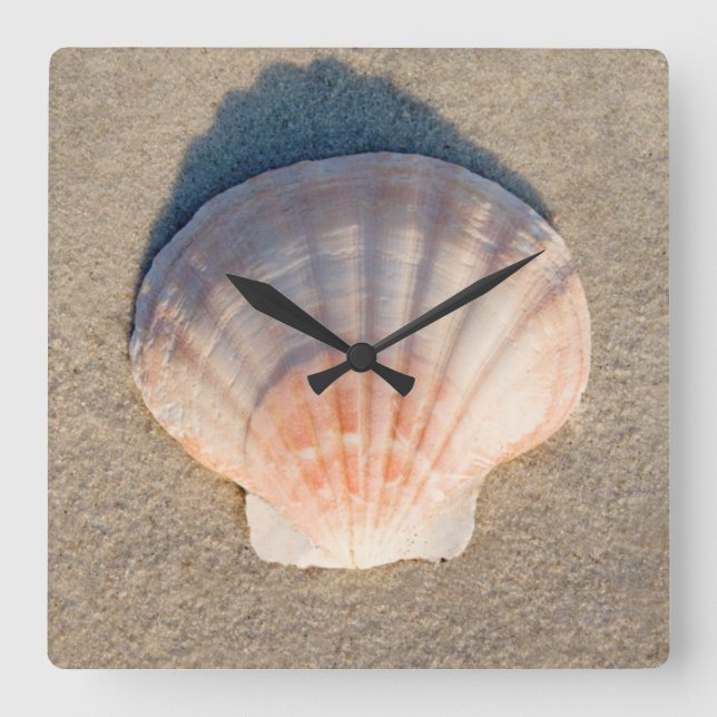 Sea Shell Laying On Sandy Beach Square Wall Clock (Front)