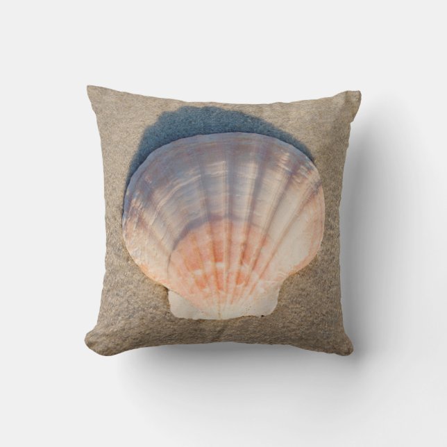 Sea Shell Laying On Sandy Beach Throw Pillow (Front)