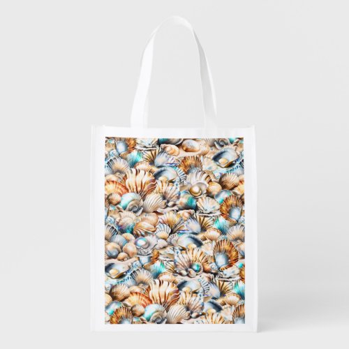Sea shell mother of pearl collage pattern beach grocery bag