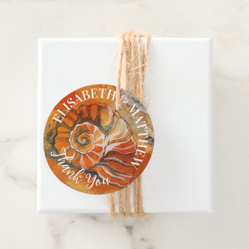 Sea Shell On The Beach Watercolor Drawing Nautical Favor Tags