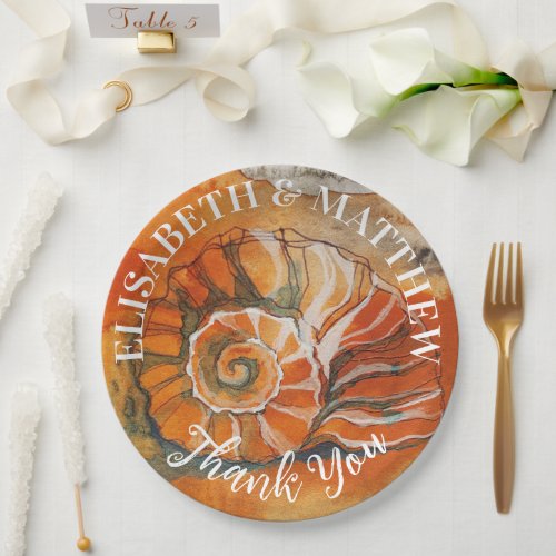 Sea Shell On The Beach Watercolor Drawing Nautical Paper Plates