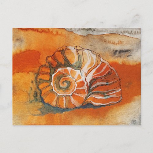 Sea Shell On The Beach Watercolor Drawing Nautical Postcard