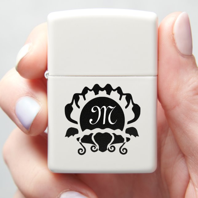 Sea Shell Open Clamshell Silhouette Monogram Zippo Lighter (In Hand)