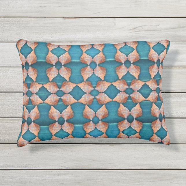 Sea Shell Pattern, Blue Outdoor Pillow (Front)