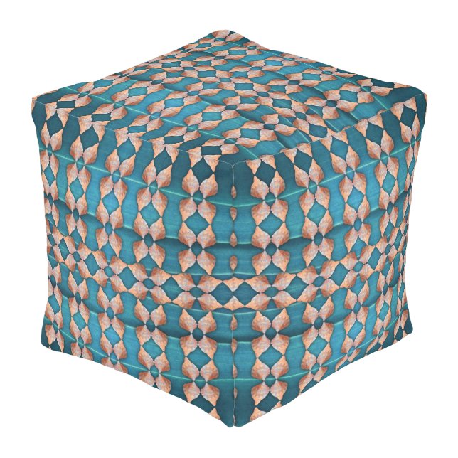 Sea Shell Pattern, Blue Outdoor Pouf (Angled Front)