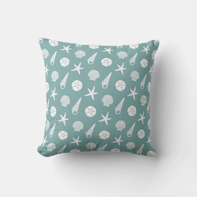 Sea Shell Pattern in Seafoam Green and White Throw Pillow (Front)