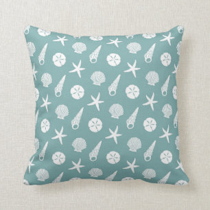 Sea Shell Pattern in Seafoam Green and White Throw Pillow