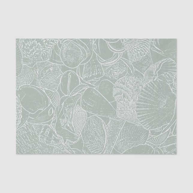 Sea Shell Sage Green Coastal Beach Decoupage Tissue Paper (Front)